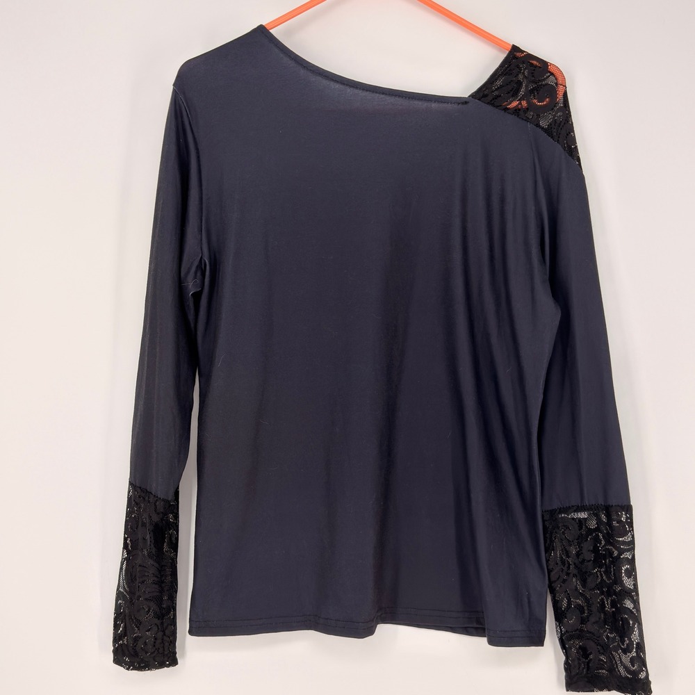Graphic Top Women Medium Black Lace Dragon Rose Gothic Grunge Emo Whimsigoth Y2K - Picture 6 of 6